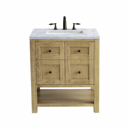 JAMES MARTIN VANITIES Breckenridge 30in Single Vanity, Light Natural Oak w/ 3 CM Carrara Marble Top 330-V30-LNO-3CAR